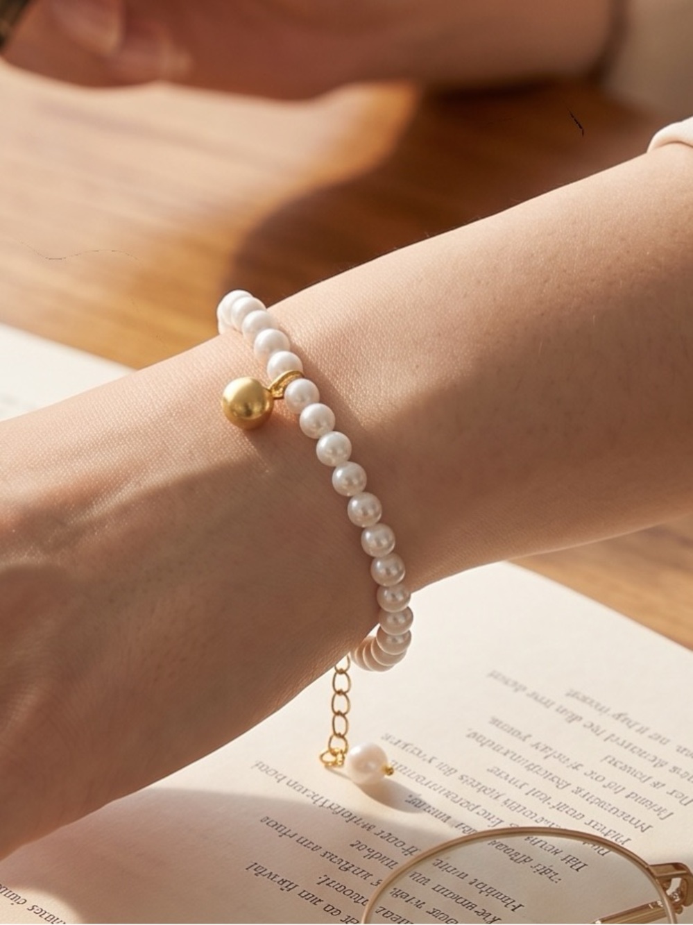 Pearl Bead Bracelet with Gold Accent - Elegant Women’s Jewelry